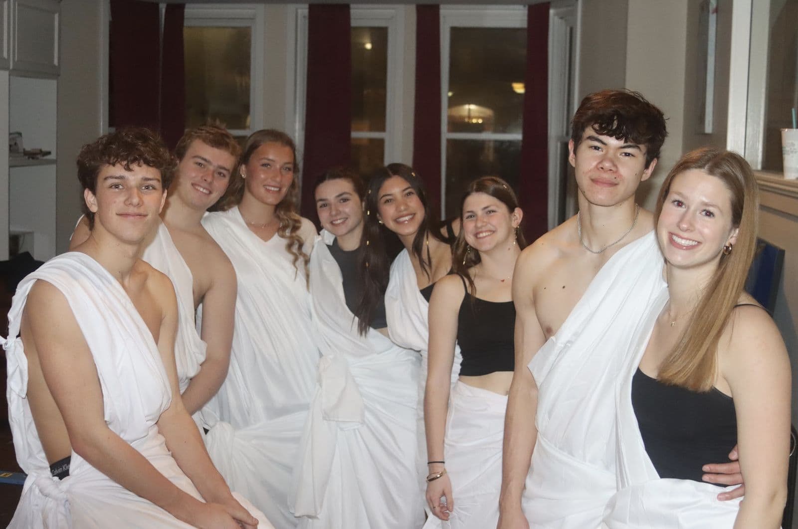 Guests in togas at the annual Toga party.